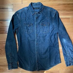 All Saints Men's Casual Denim Shirt - Dark Blue